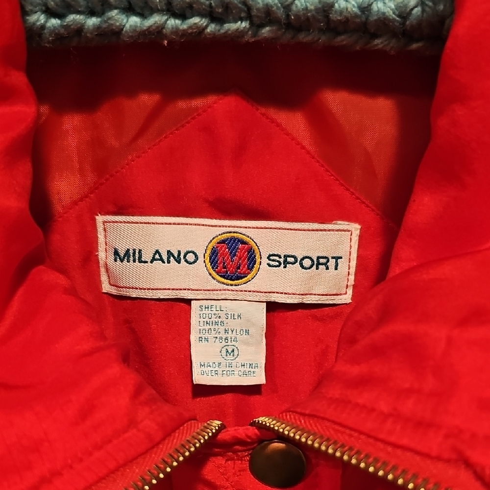 VINTAGE Milano Sport Vibrant Red 100% Silk Jogging Suit Jacket Medium Retro - Picture 2 of 9